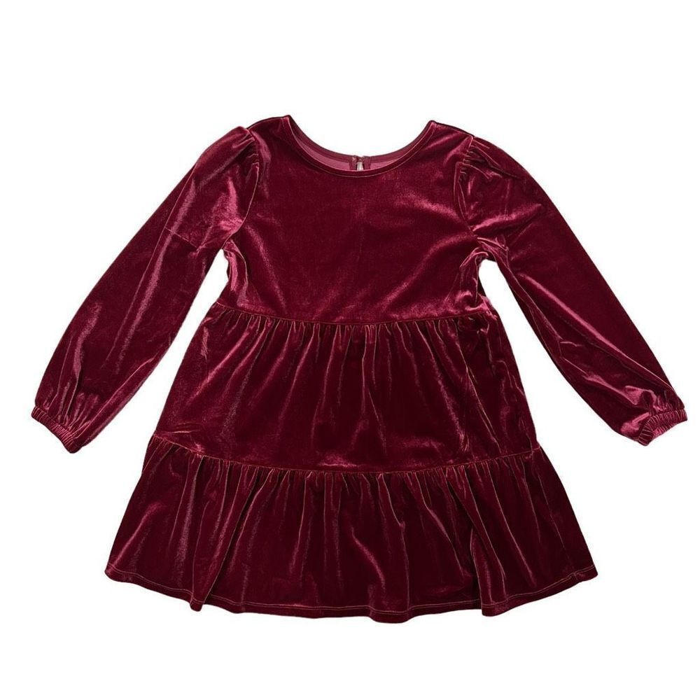Gap Girls Velvet Long Sleeve Tiered Dress Red Delicious Size Small